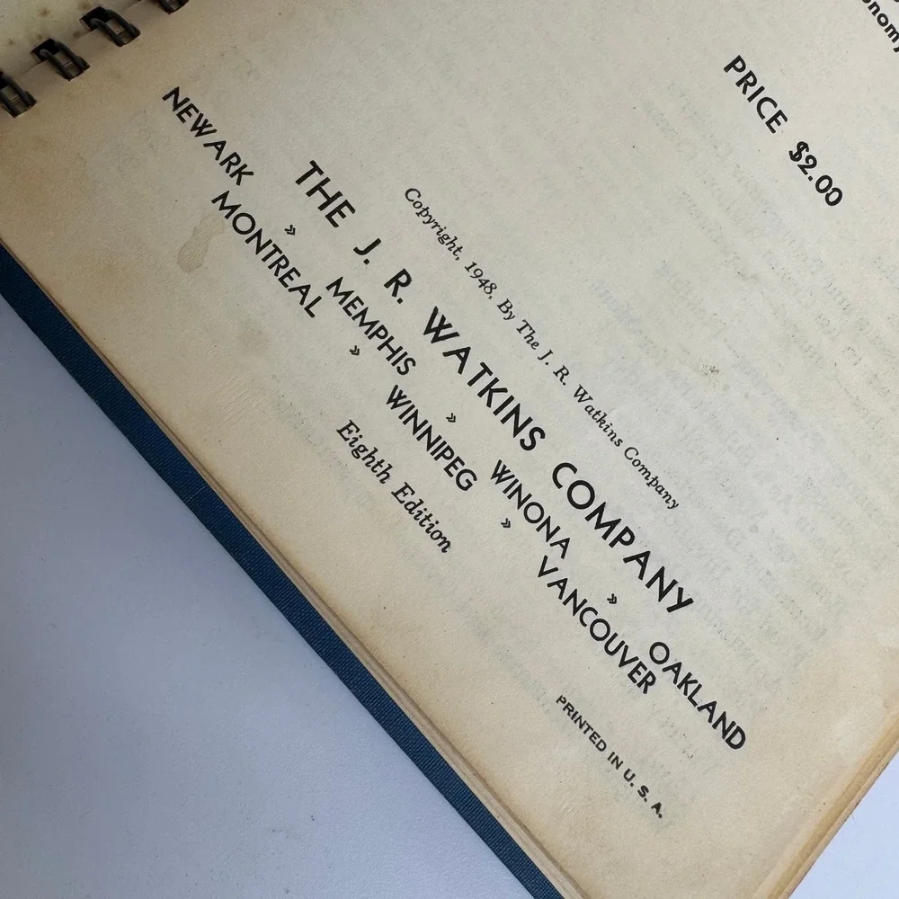 Vintage Watkins Cook Book by Elaine Allen J.R. Watkins Co. Blue Spiral Bound